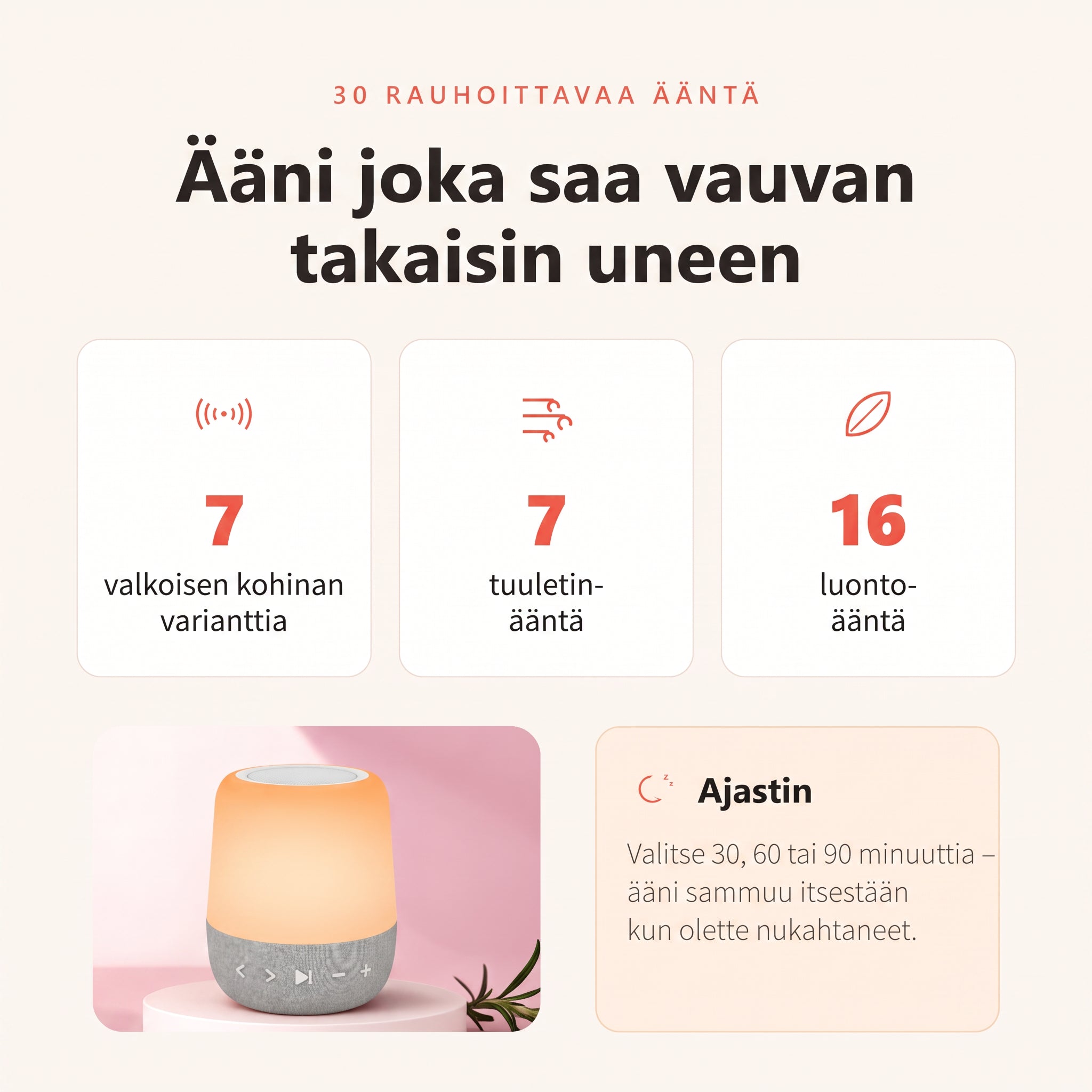 30 rauhoittavaa ääntä: valkoinen kohina, tuuletin- ja luontoäänet